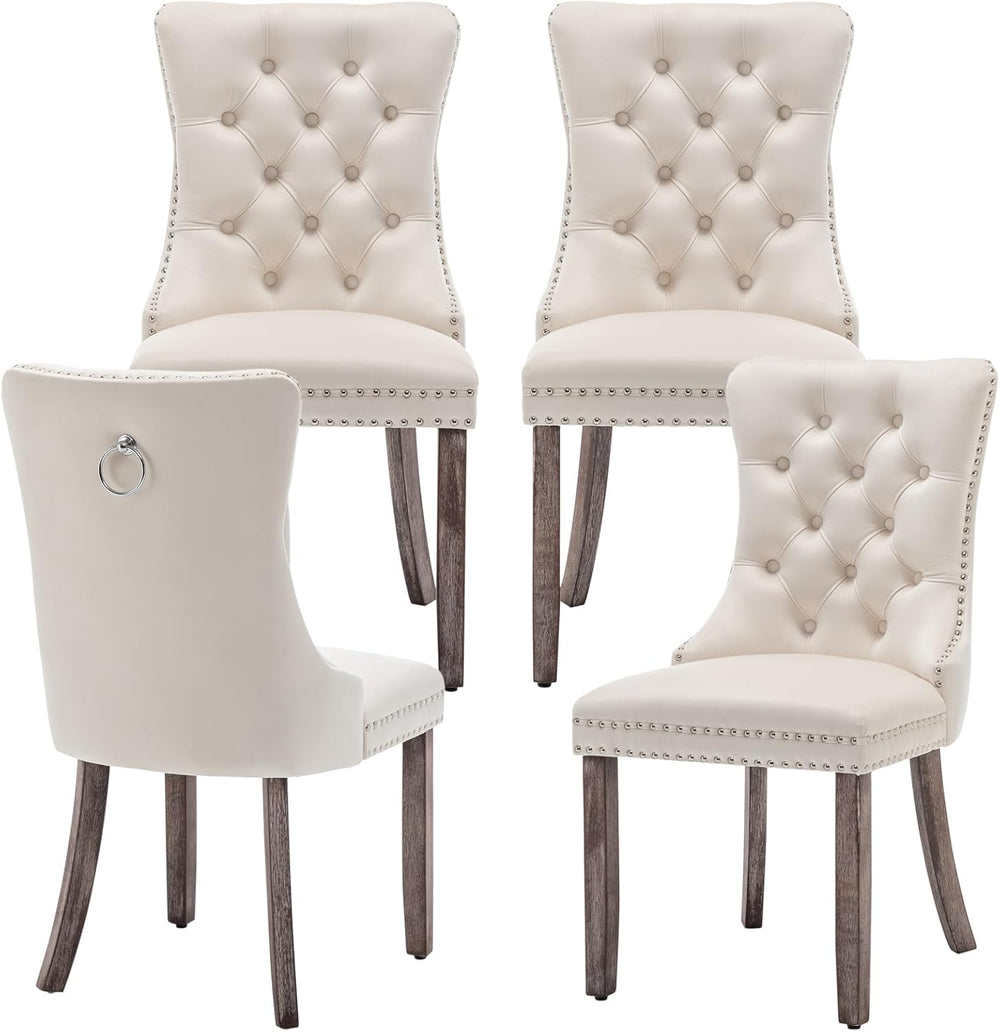 Eifizek Dining Chairs Set of 4 Upholstered Chairs with Tufted Back, Beige