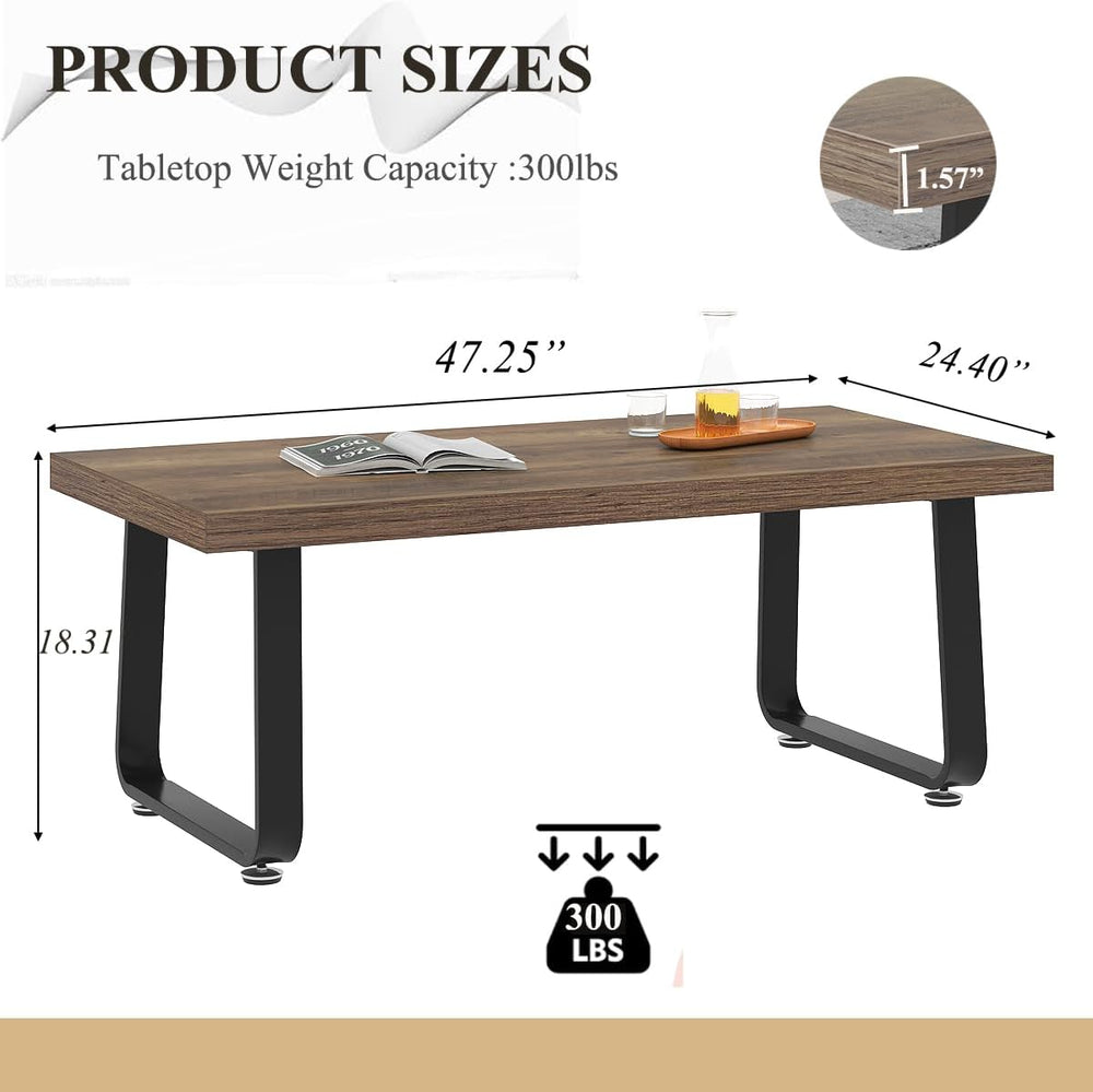 HSH 47" Wood Rectangle Coffee Table for Living Room, Rustic Oak