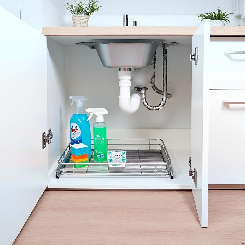 JOWBOOW Pull Out Shelves For Kitchen Cabinets 11" W x 21" D, Chrome