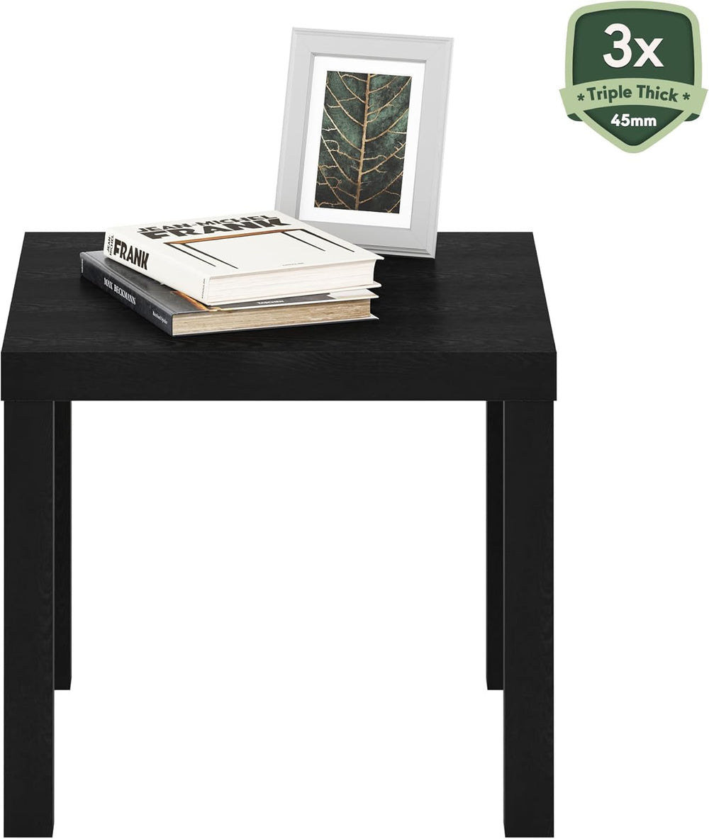 Furinno Classic Toolless Square Side Table, 1.8" Thick Tabletop, Black
