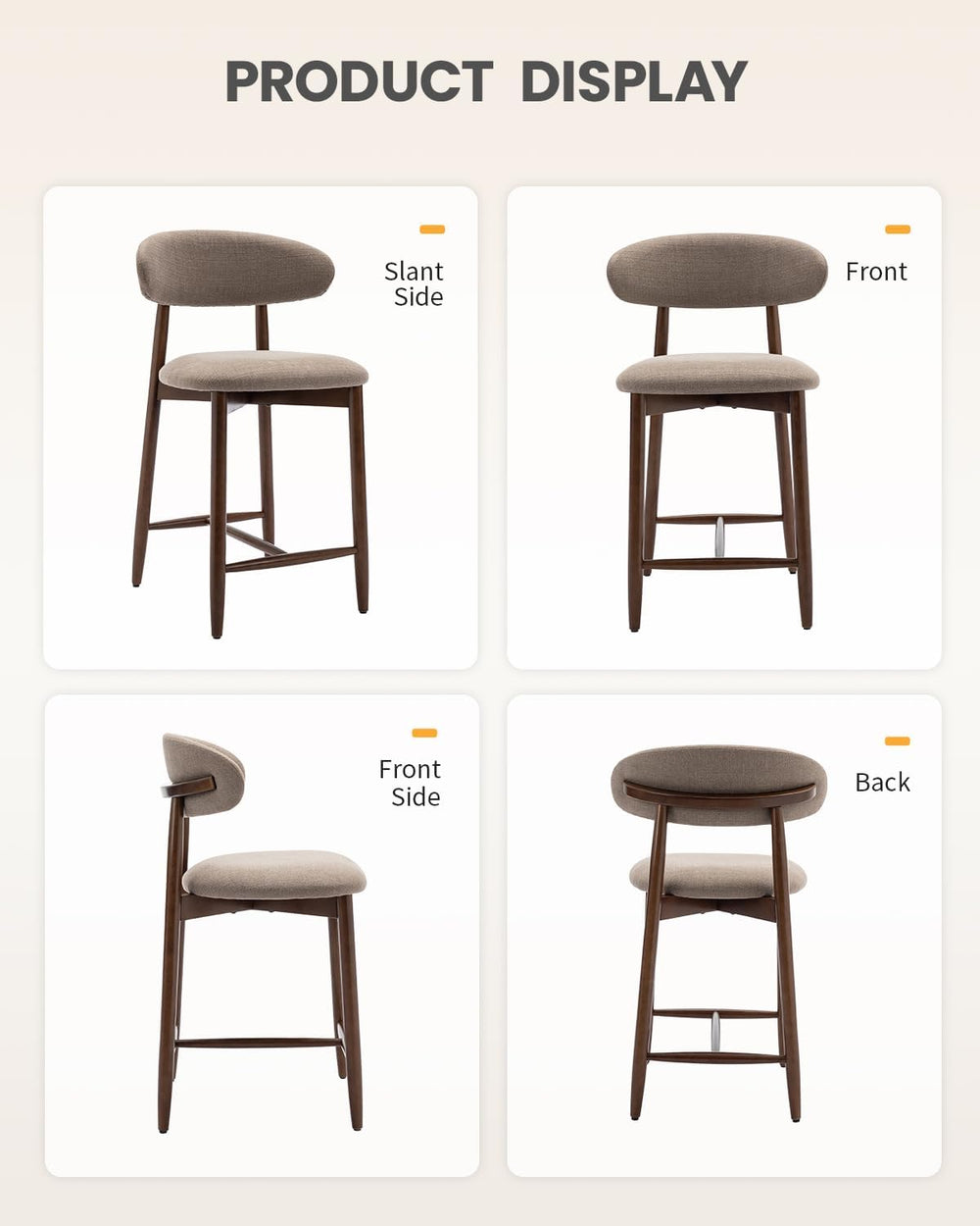 Bar Stools Set of 3, 25.6″ Counter Height Bar Stools with Wood Legs