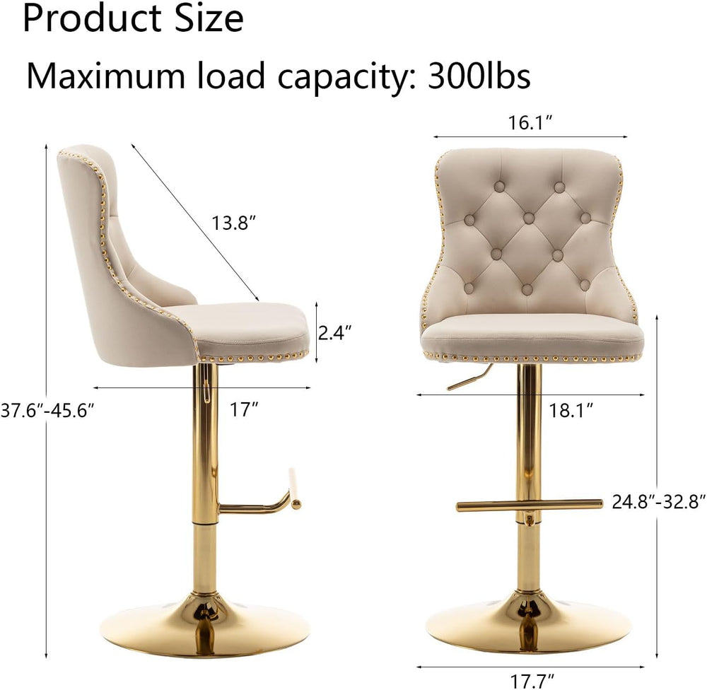 Riknuxi Velvet Bar Stools Set of 2, Counter Height Bar Stools with Button &am...
