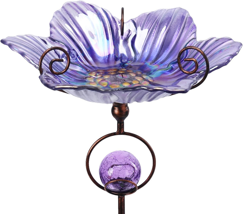 MUMTOP Glass Bird Baths with Solar Globe Light for Outdoors Garden Decor