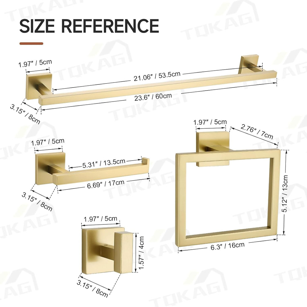 TQKAG 5 Piece Brushed Gold Bathroom Accessories 23.6" Bathroom Hardware Set