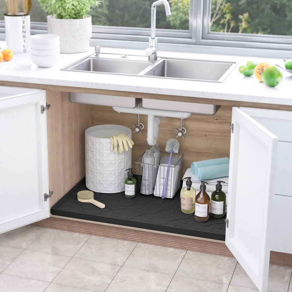 SIKADEER Waterproof Under Sink Mat 34" x 22", Silicone Mat Kitchen ...