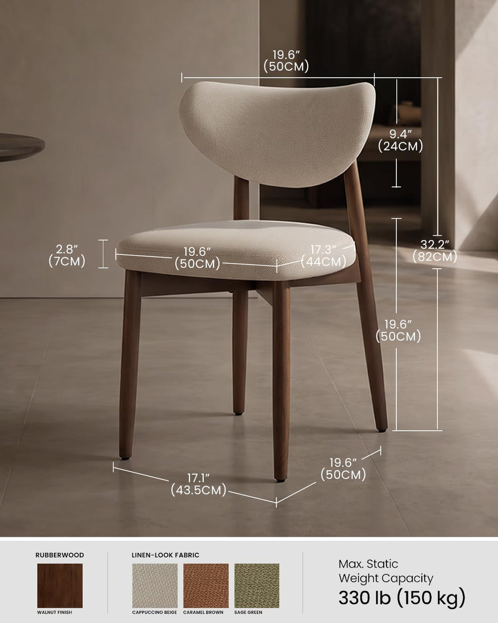 VASAGLE Wooden Dining Chairs Set of 6, Upholstered Kitchen Chairs