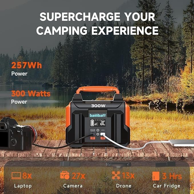 Bailibatt Portable Power Station 300W, 257Wh, 4.6lbs Solar Generator