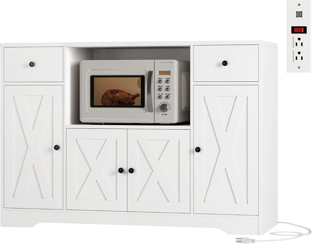 HOSTACK Microwave Cabinet with Power Outlets, 47" W Microwave Stand, White