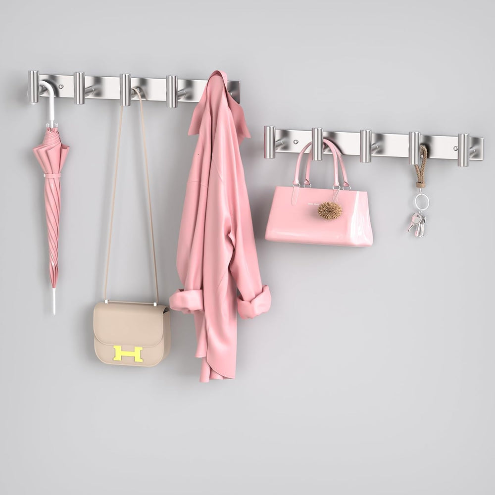 PMMASTO Wall Mounted Coat Rack, Silver- 5 Hooks, 2 Pack, T Shape