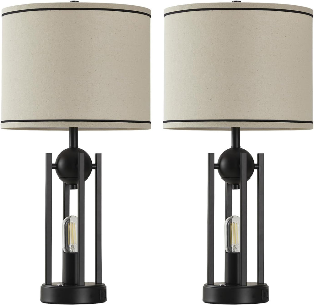 Upgraded Dual-Light Table Lamp Set of 2, USB C+A Ports-Black 25''