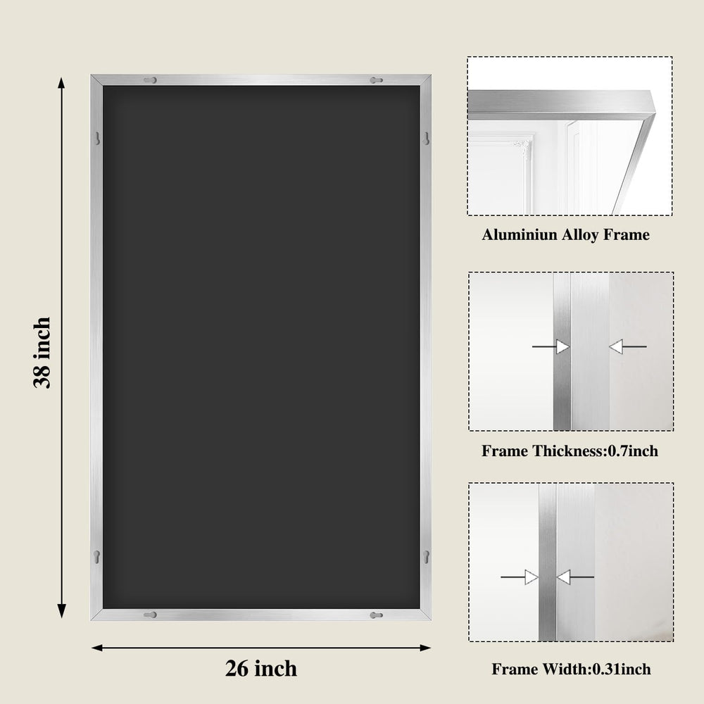 Koonmi Silver Rectangle Wall Mirror, 26x38 Inch Bathroom Mirror, Aluminum Fra...