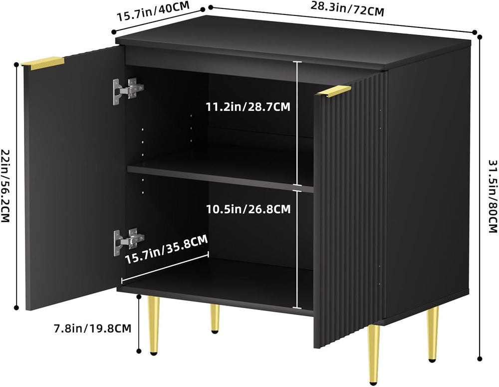 EOYUTLLY Black Fluted Storage Cabinet,Wood Sideboard Buffet Cabinet with Adju...