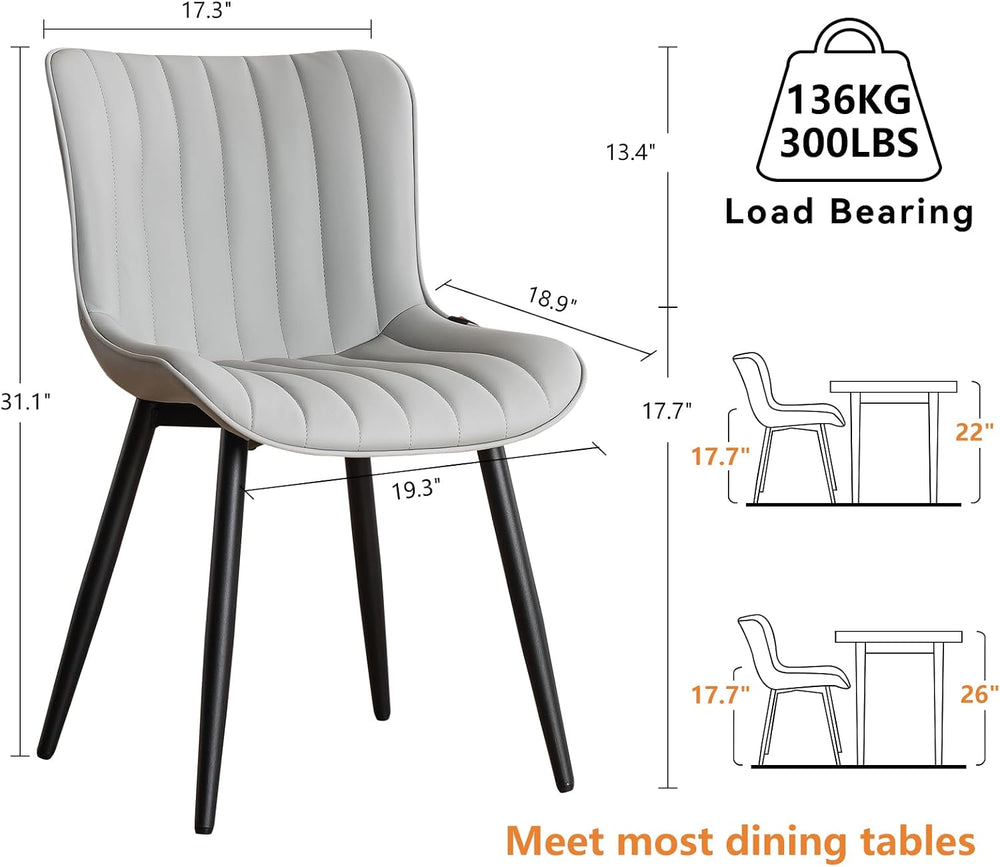 YOUNUOKE Dining Chairs Set of 2 Mid-Century Modern Kitchen Chairs Grey