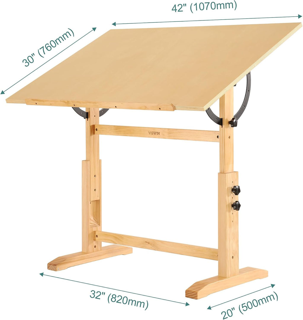 viswin wood drafting table for adults, 30" x, close-up detail