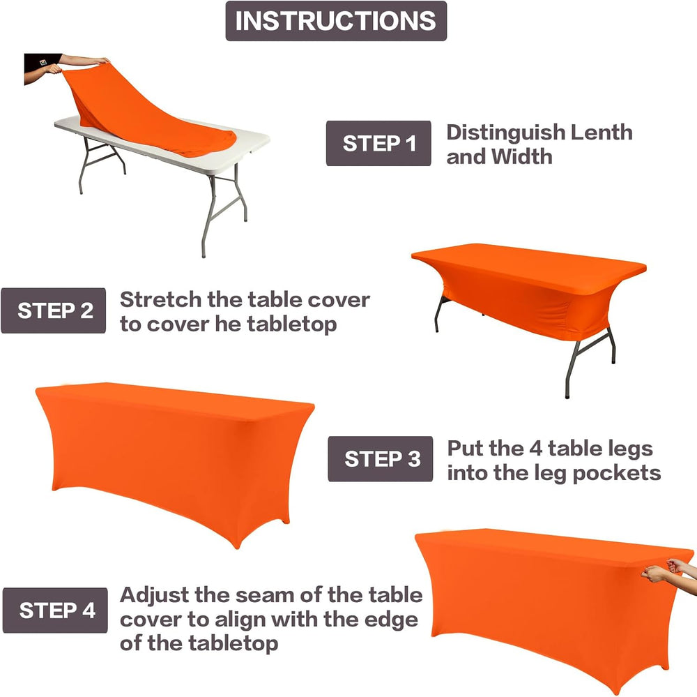 IVAPUPU 2 Pack 6FT Table Cloth for Rectangular Spandex Orange Table Cover