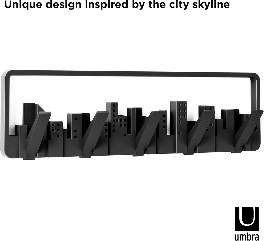 Umbra Skyline Coat Rack, Wall Mounted, 5 Retractable Hooks, Black