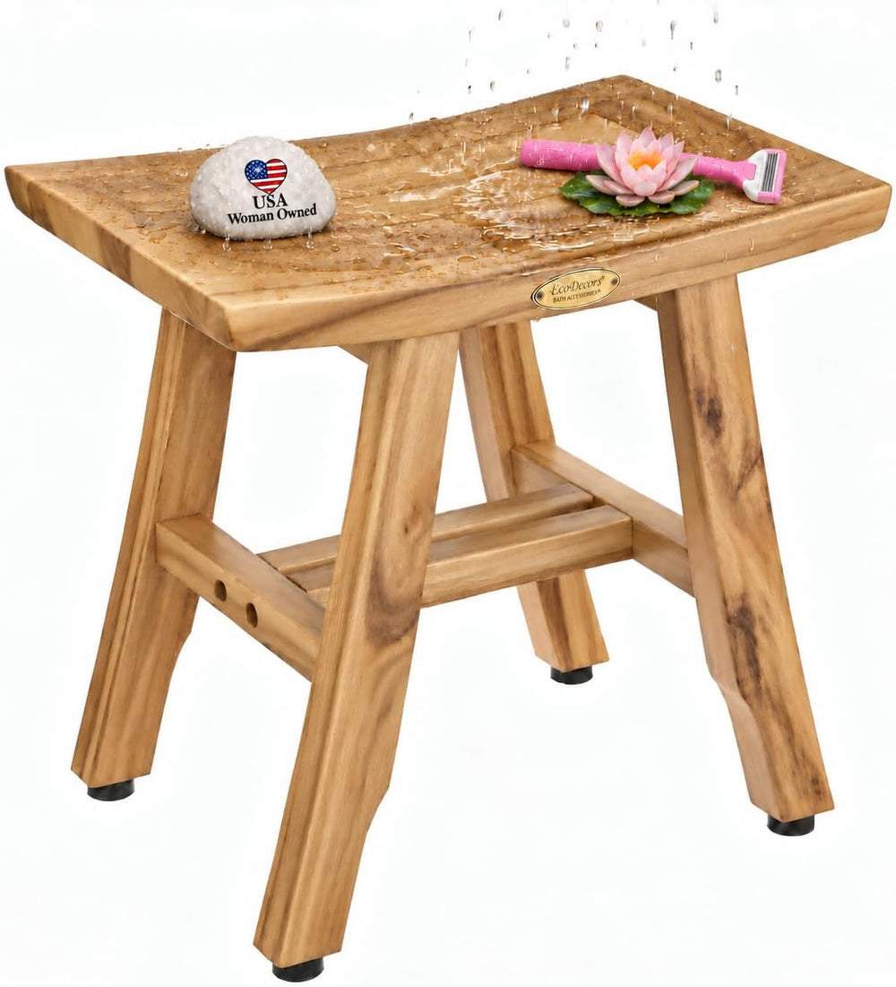 EcoDecors Satori Teak Shower Shaving Stool, 14-Inch Height x 12" Depth