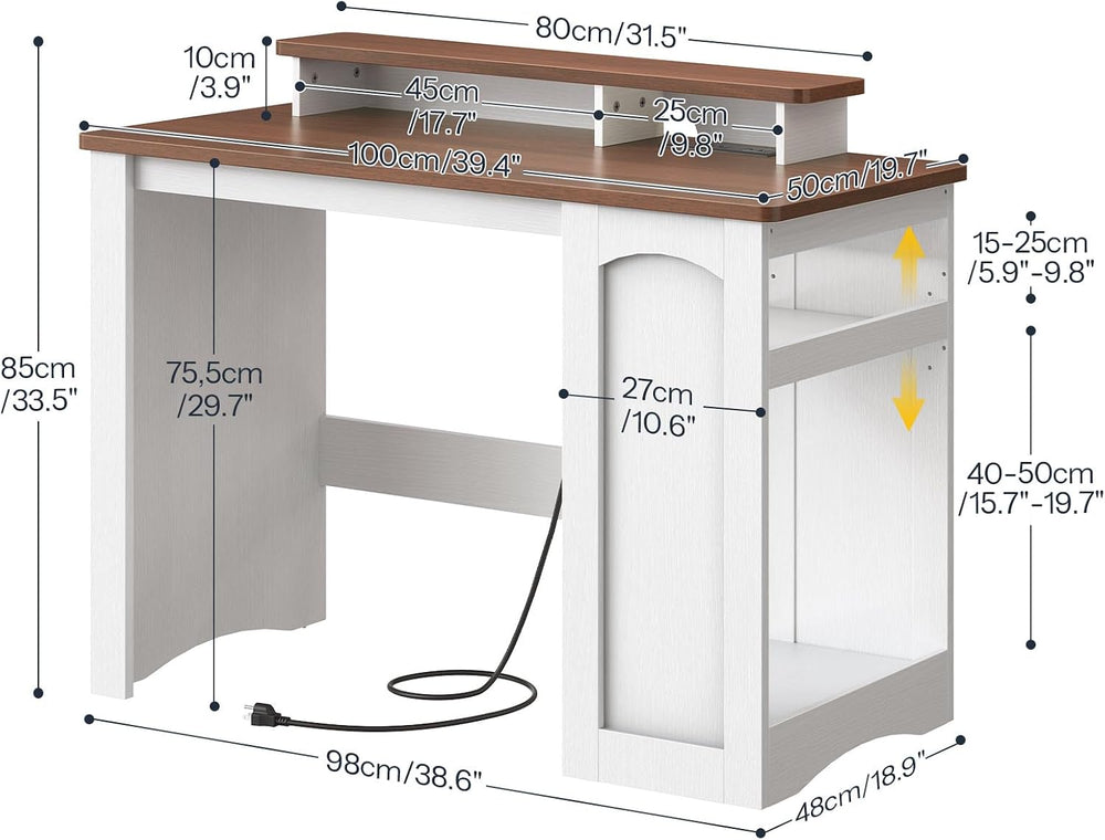 HOOBRO Computer Desk, Office Desk with Charging Station, Farmhouse Executive ...