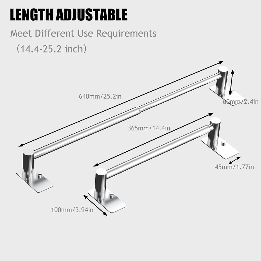 Towel Bar, Adhesive or Drill Wall Mount, Chrome, 2 Pack