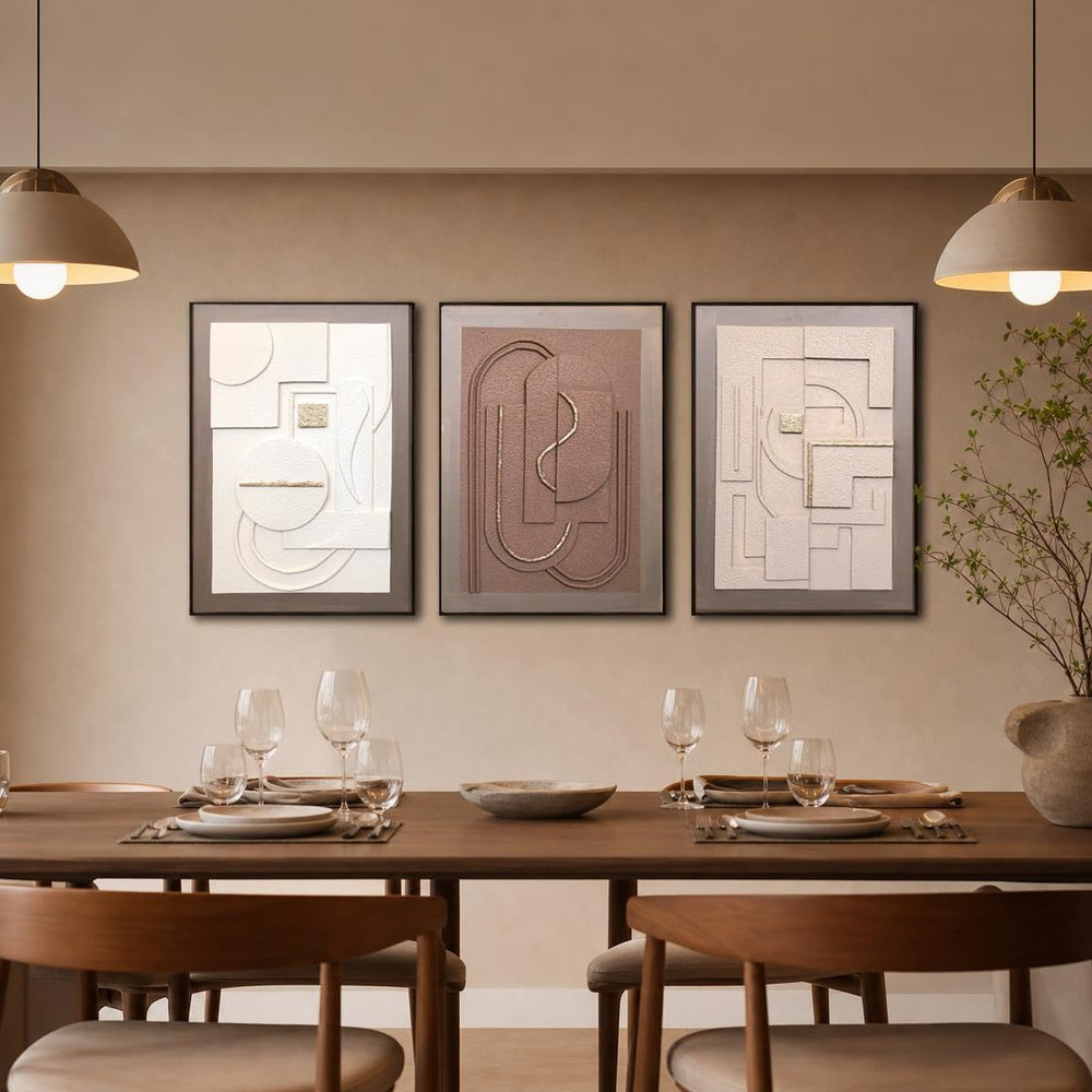 3D Textured Geometric Wall Art for Living Room- 3 Pieces Modern Abstract Scul...