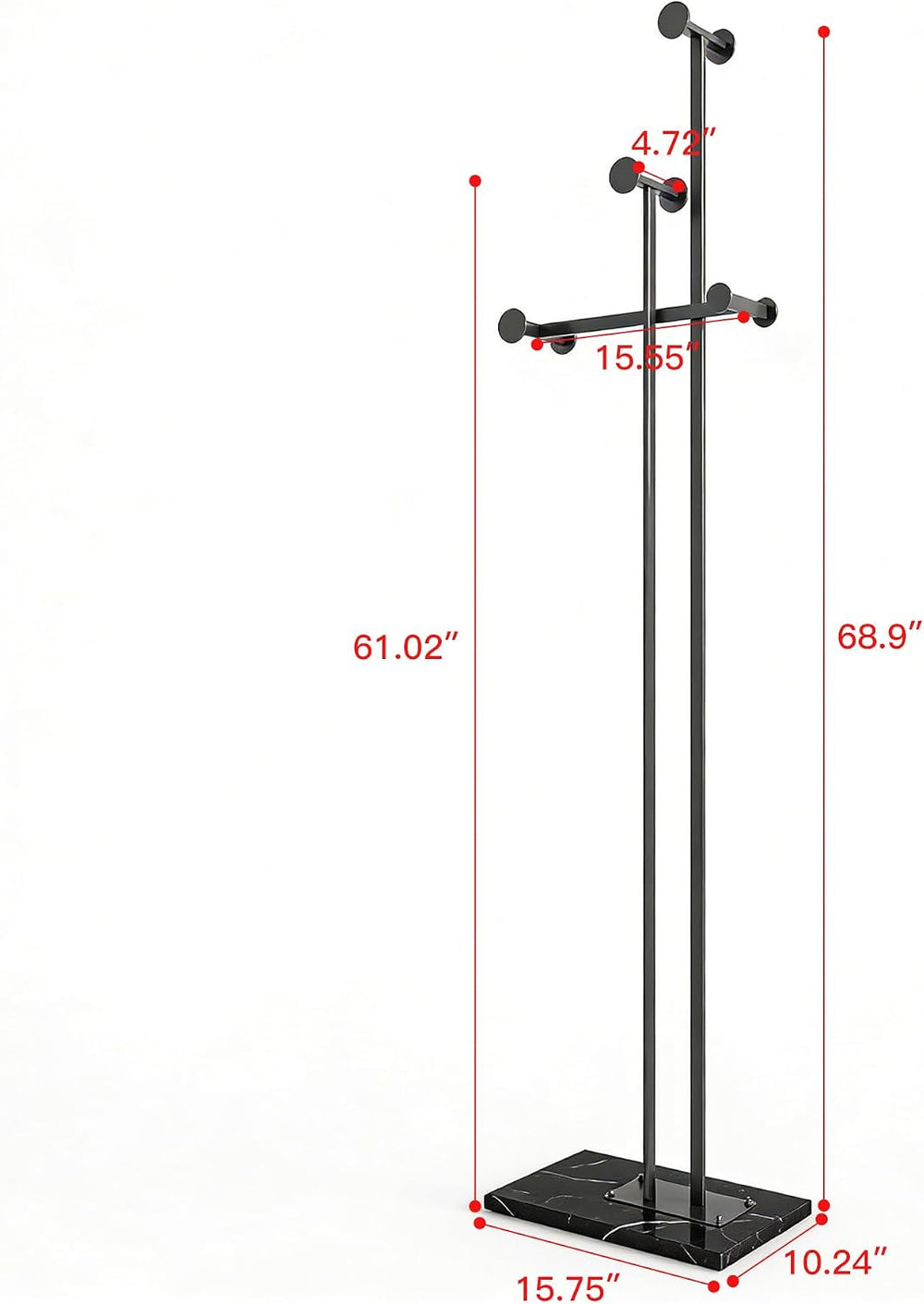 JIAYUEJU Heavy Duty Coat Rack Freestanding Marble Base Coat Tree (Black)