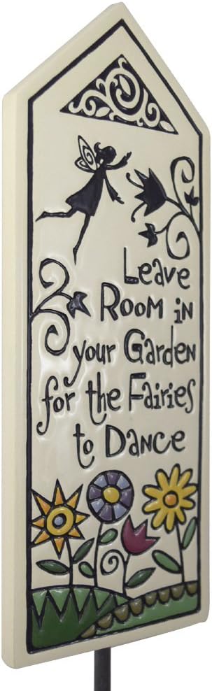 Ceramic Tile Garden Stake with 'Leave Room for Fairies to Dance' Quote