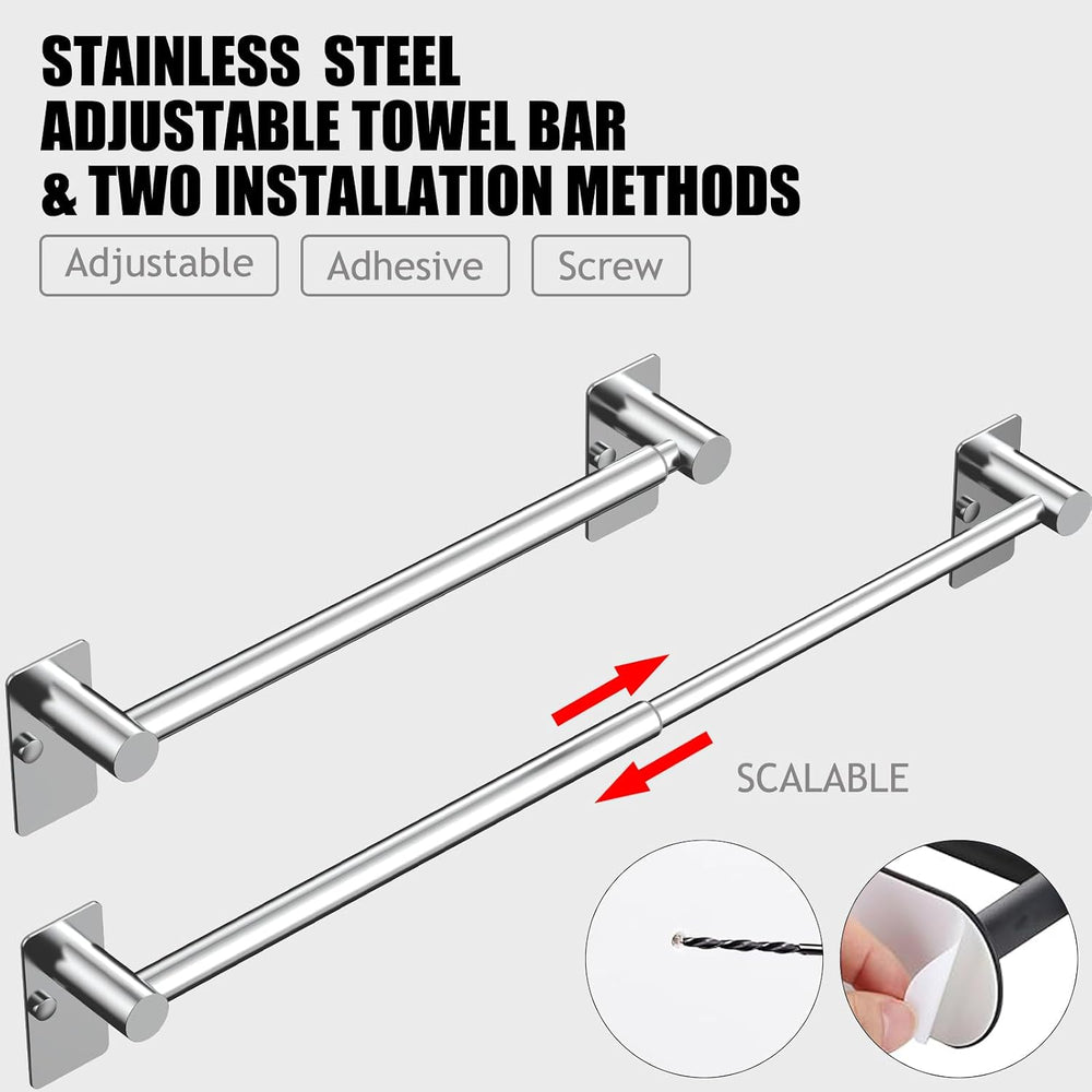 Towel Bar, Adhesive or Drill Wall Mount, Chrome, 2 Pack