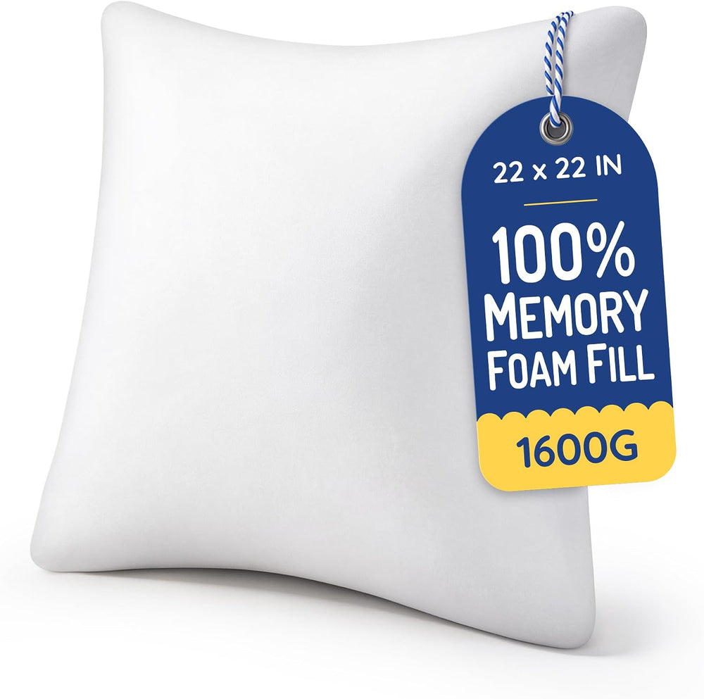 AM AEROMAX 22x22 Memory Foam Throw Pillow Insert, Square, White