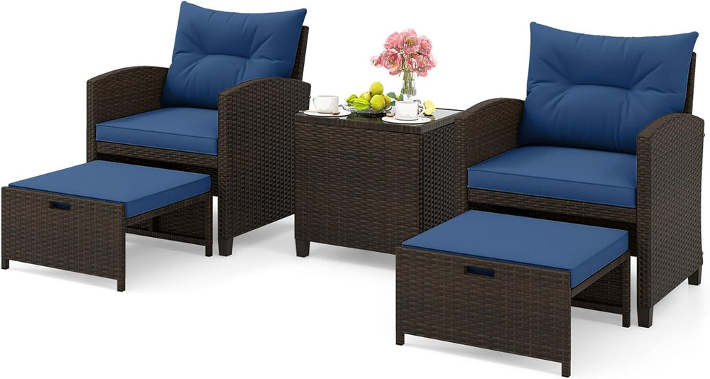ORALNER 5 Pieces Patio Furniture Set with Ottoman, Wicker Conversation Set w/...