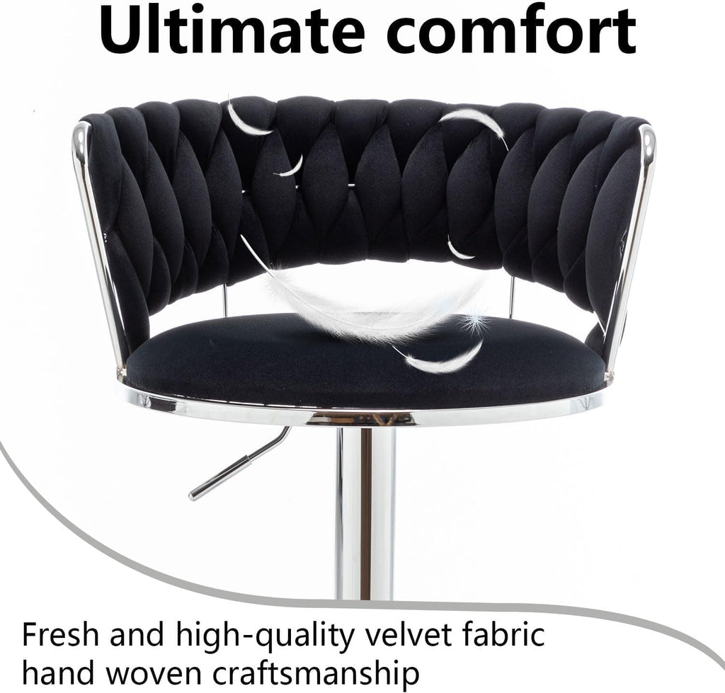 Canxkun Velvet Bar Stools Set of 4, Counter Height Bar Stools with Low Back, Modern Adjustable Height Barstools, Swivel Bar Chairs for Kitchen Island, Pub (Black)