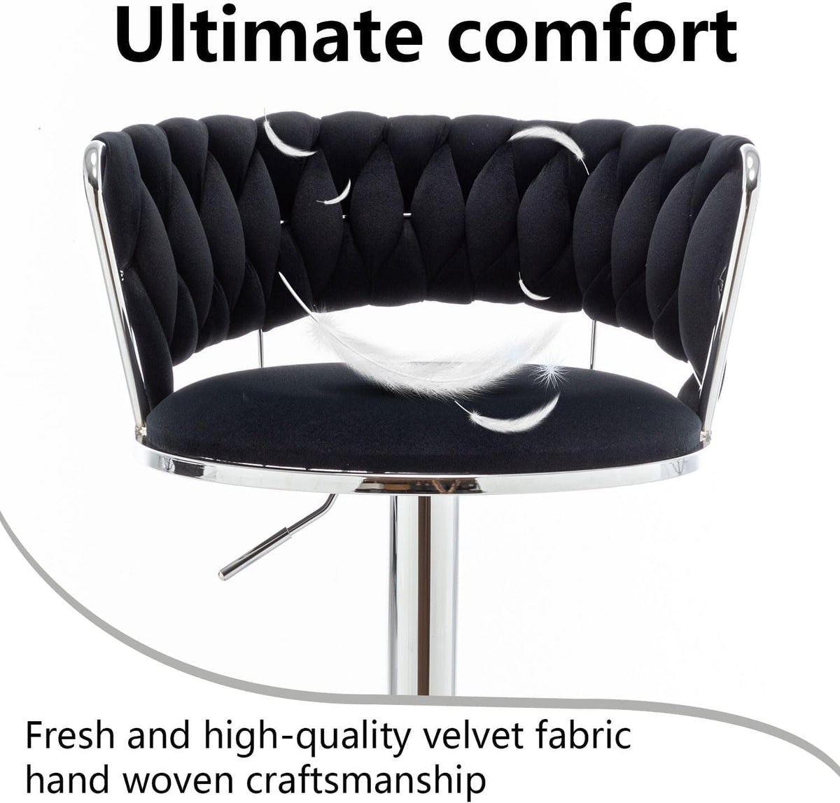 Canxkun Velvet Bar Stools Set of 4, Counter Height Bar Stools with Low Back, Modern Adjustable Height Barstools, Swivel Bar Chairs for Kitchen Island, Pub (Black)