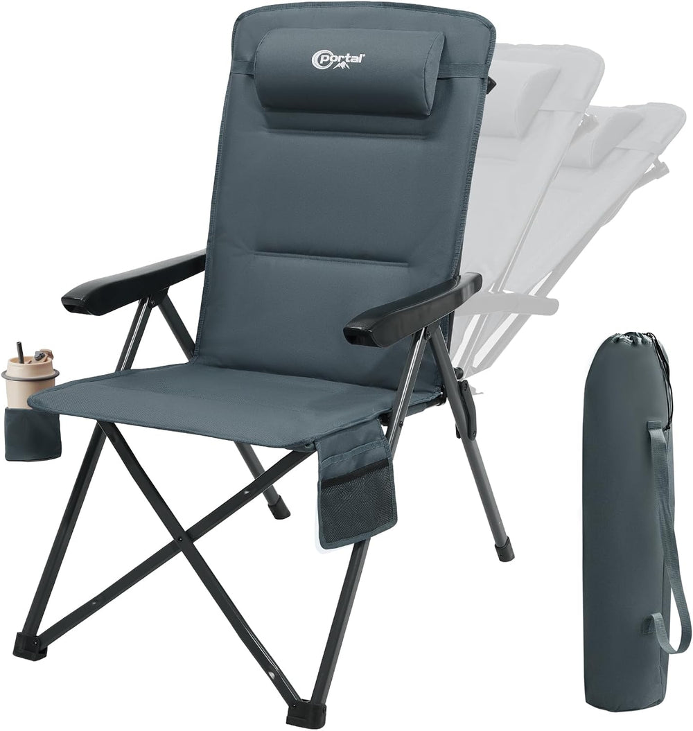 Portal Reclining Camping Chair, High Back Folding Lawn Chair with Adjustable ...