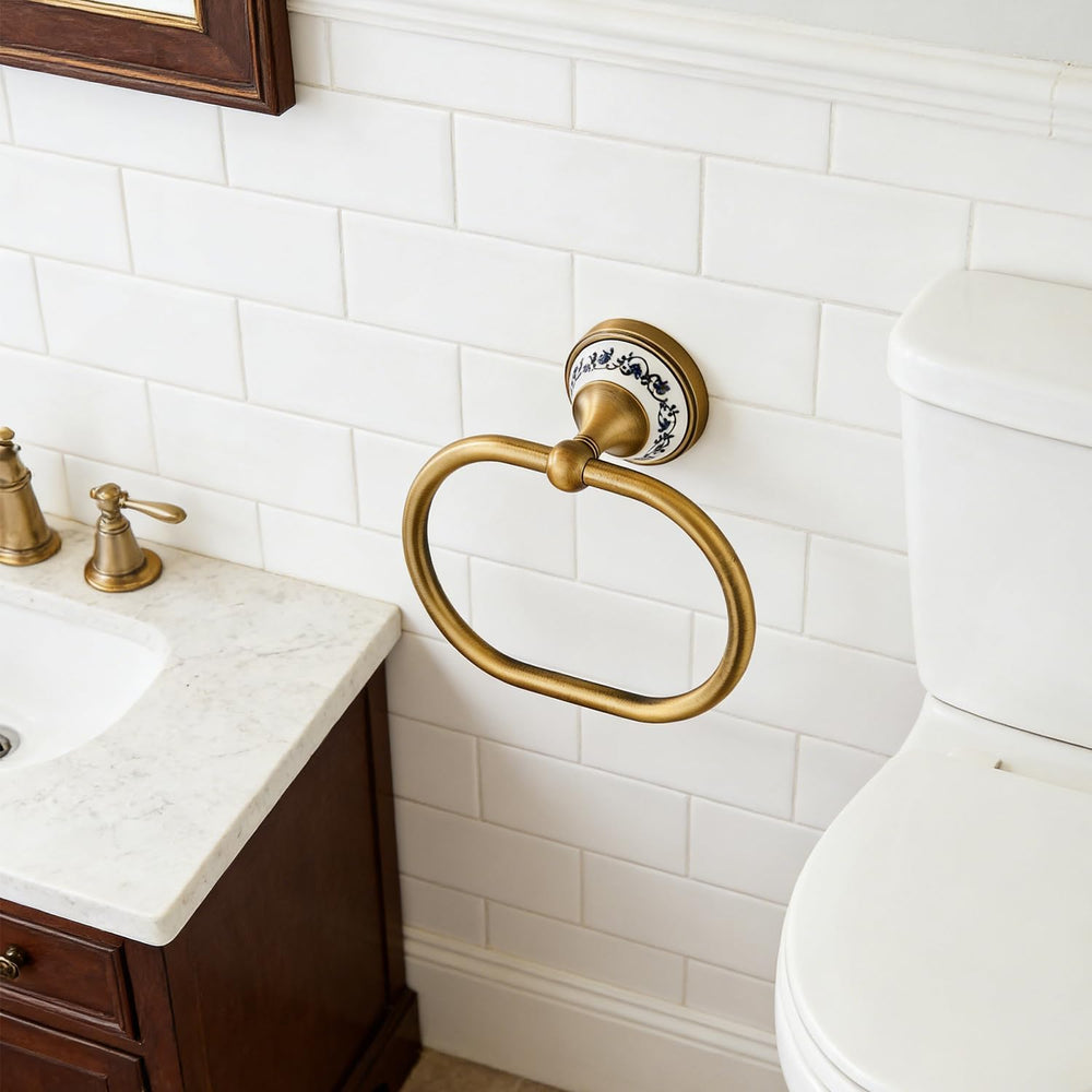 2-Piece Hand Towel Holder, NEWRAIN Antique Brass Towel Ring, Vintage Ellipse ...