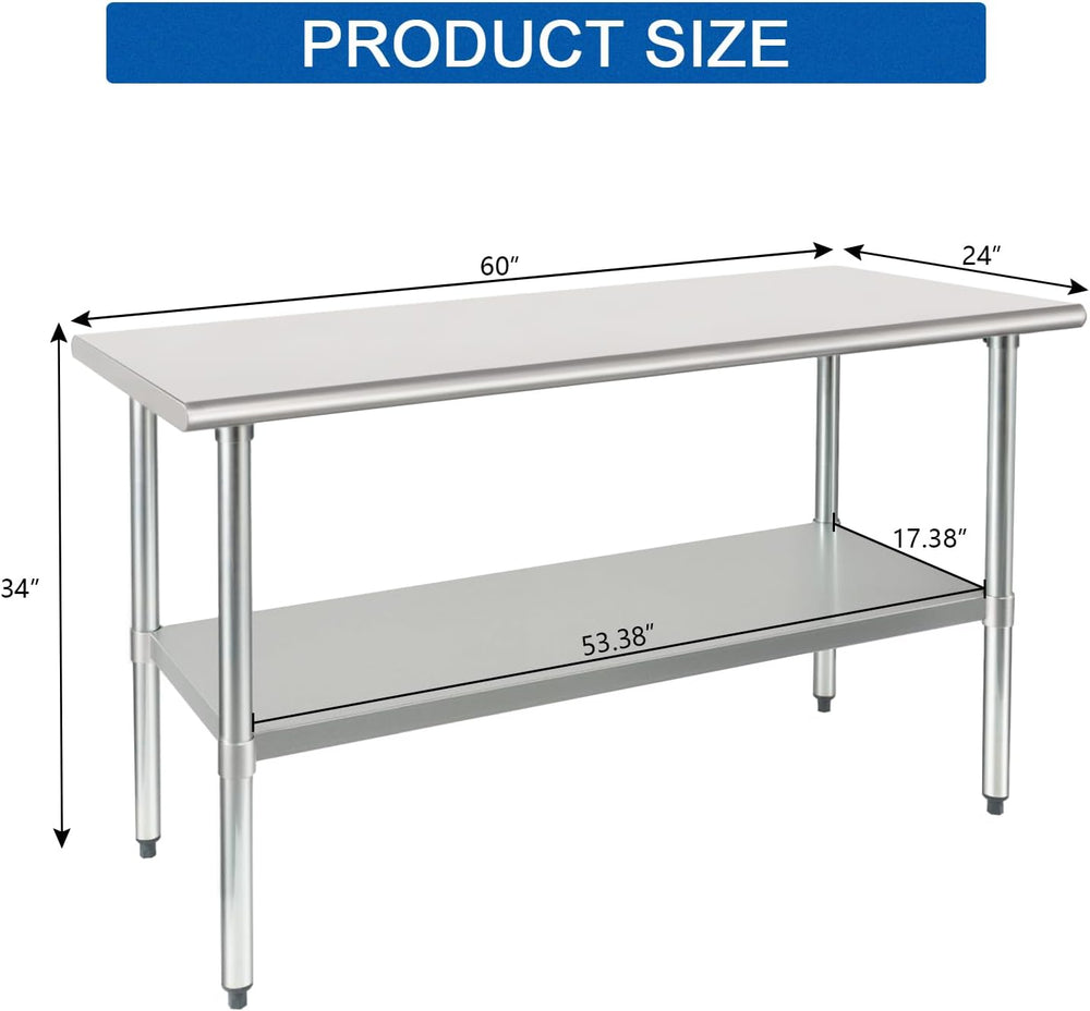 HARDURA Stainless Steel Table with Undershelf and Galvanized Legs NSF Heavy D...