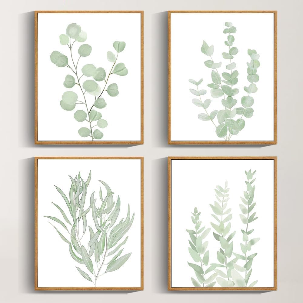 Drsoum Framed Botanical Plant Canvas Wood Wall Art Light Green Sage Wall Deco...