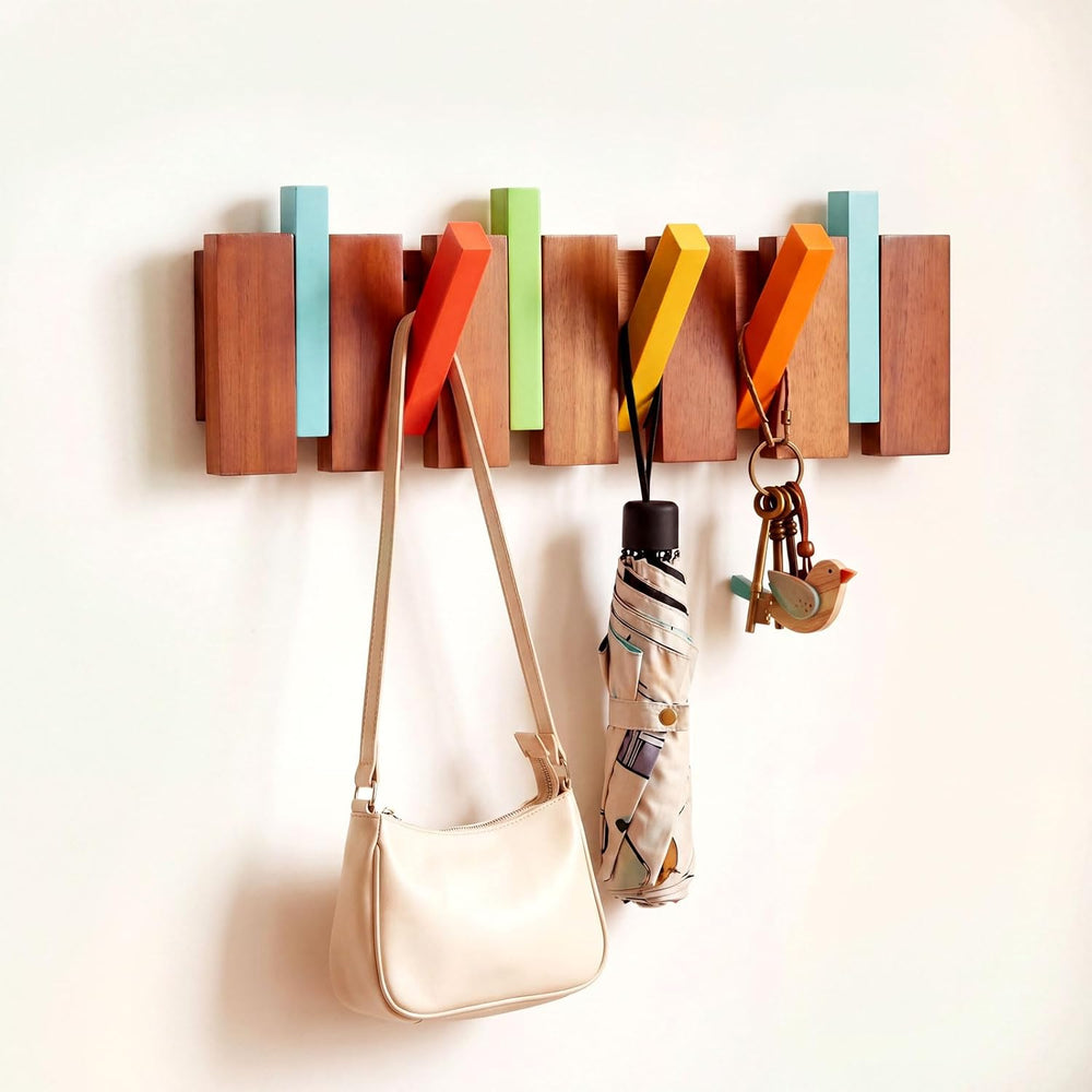 Youyole 6 Hooks Wood Coat Rack Wall Mount Piano Hideaway Coat Hooks