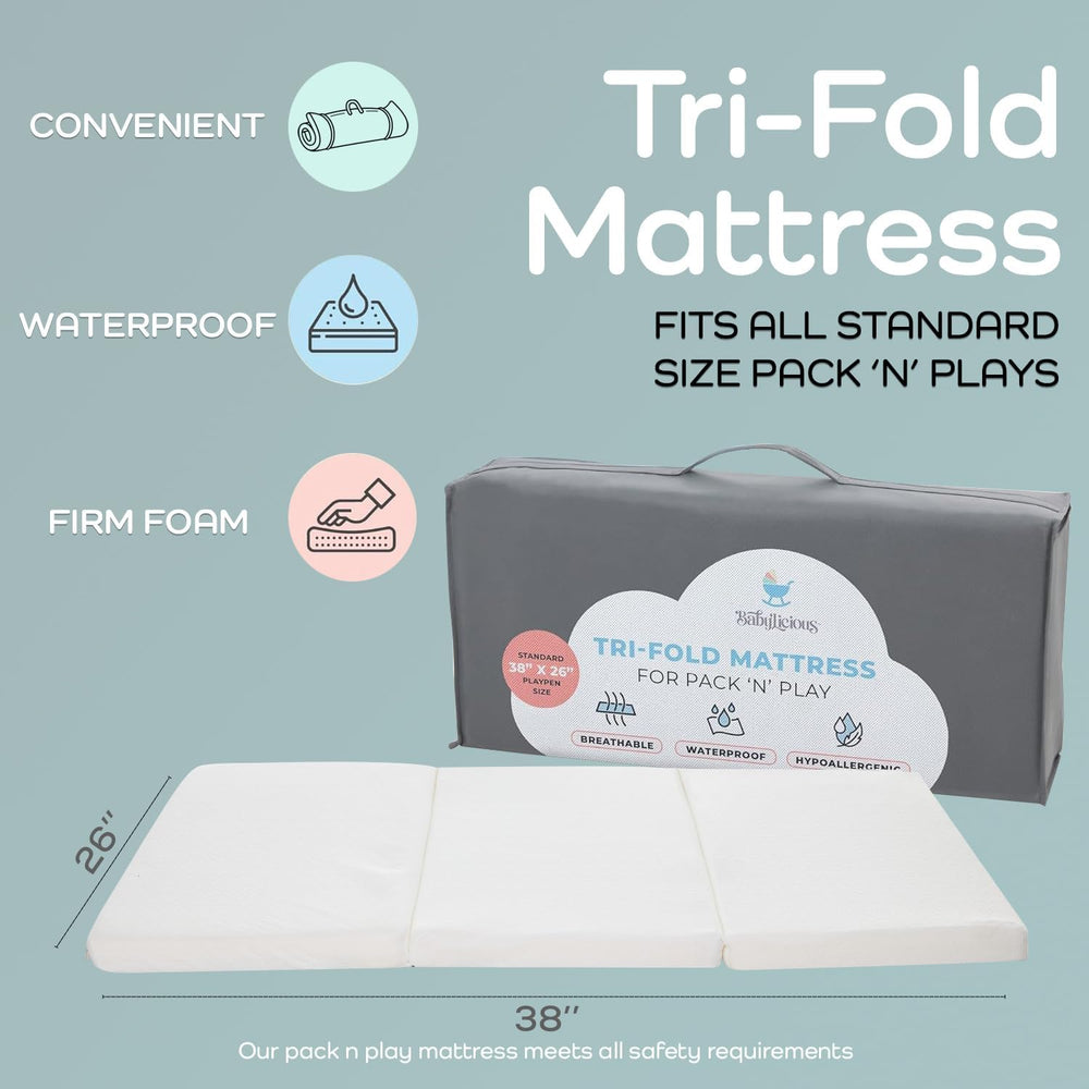 Pack and Play Mattress Topper | 38" x 26" Trifold Soft Foam Plain W...