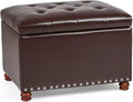 Adeco Button Tufted Accents Rectangular PU Leather Storage Bench Ottoman Footstool for Living Room Bedroom