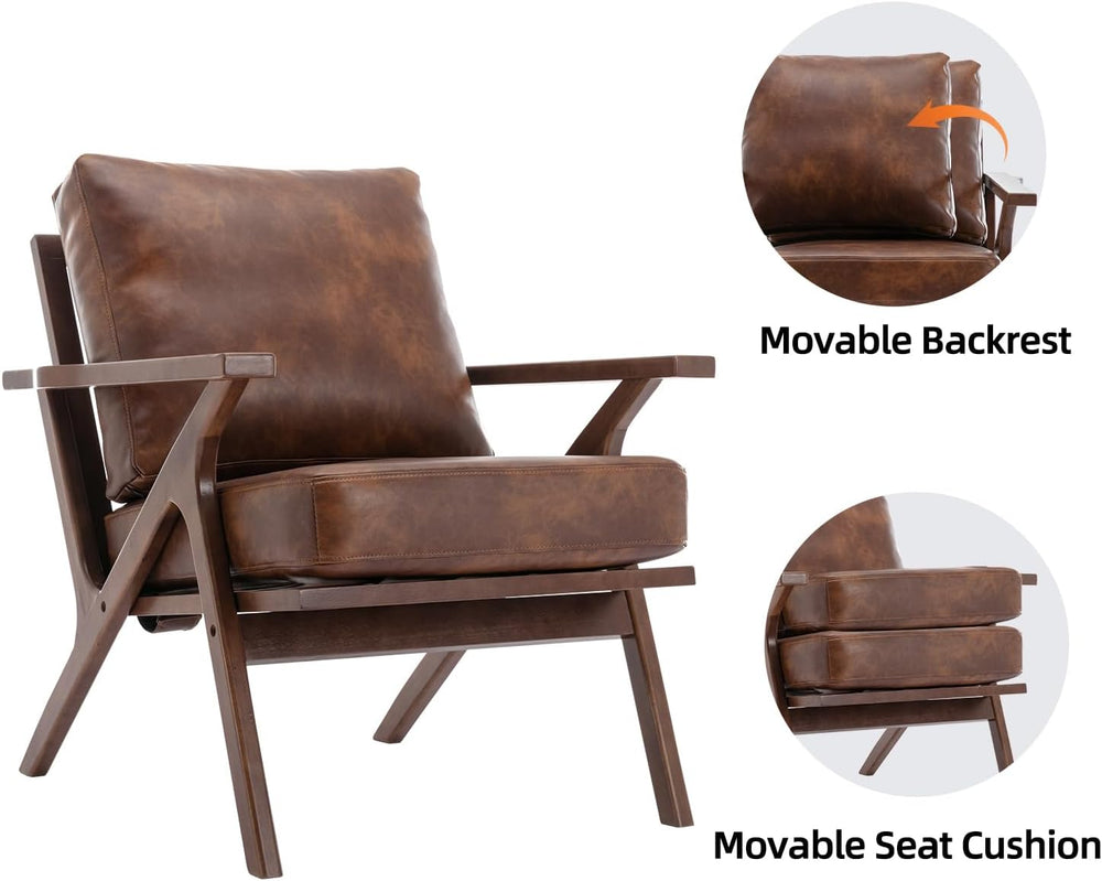 INZOY Mid-Century Modern Accent Chair with Wood Frame, PU Leather Living Room...