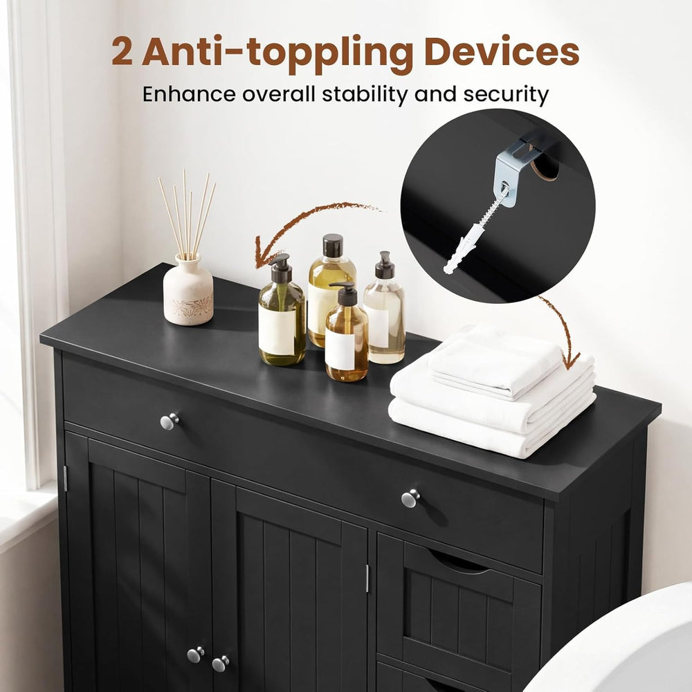 Bathroom Storage Cabinet, Freestanding Floor Cabinet with 4 Drawers, Black