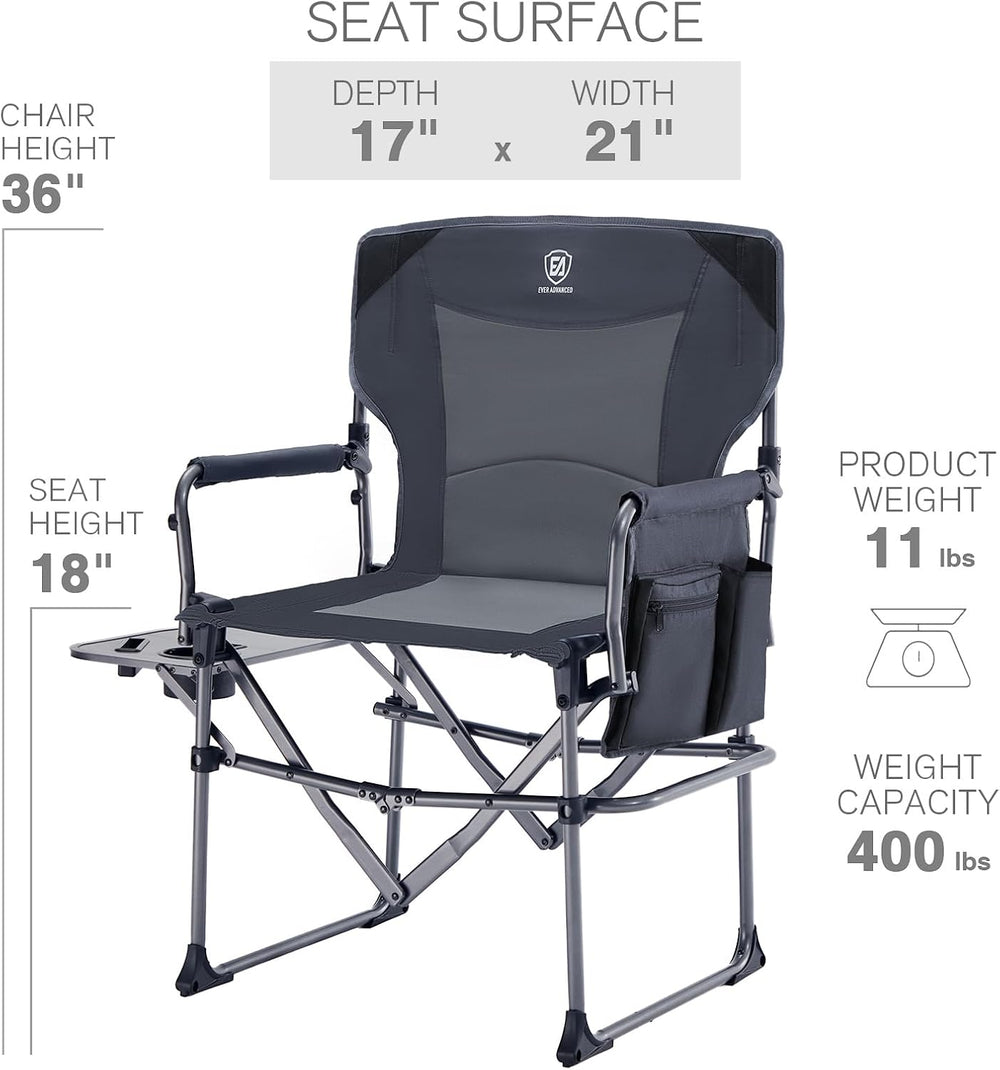 EVER ADVANCED Camping Directors' Chair with Side Table, Portable Folding ...