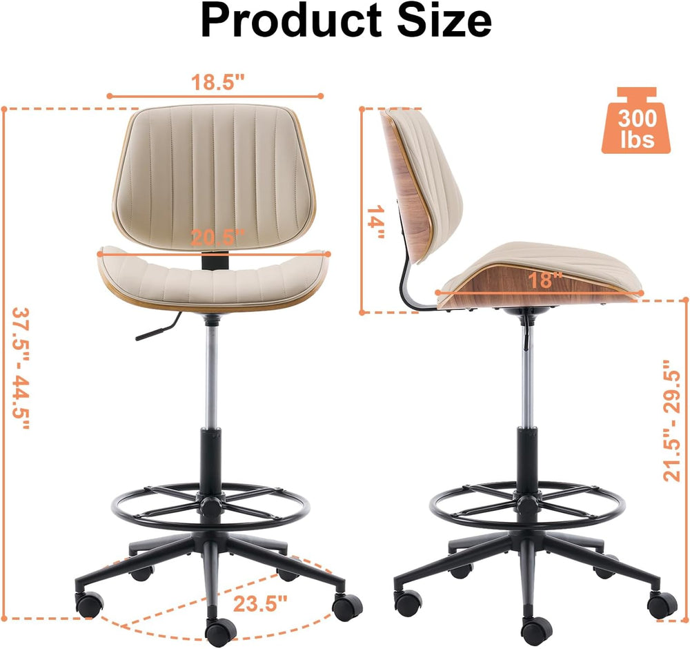 Drafting Chair, Ergonomic Office Chair with Walnut Wood Back Support, Armless...