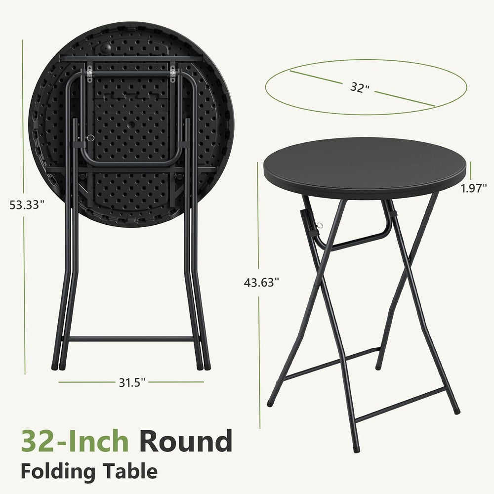 Folding Table, 32 Inch Foldable Cocktail Bar, High Top Round Folding Tables N...