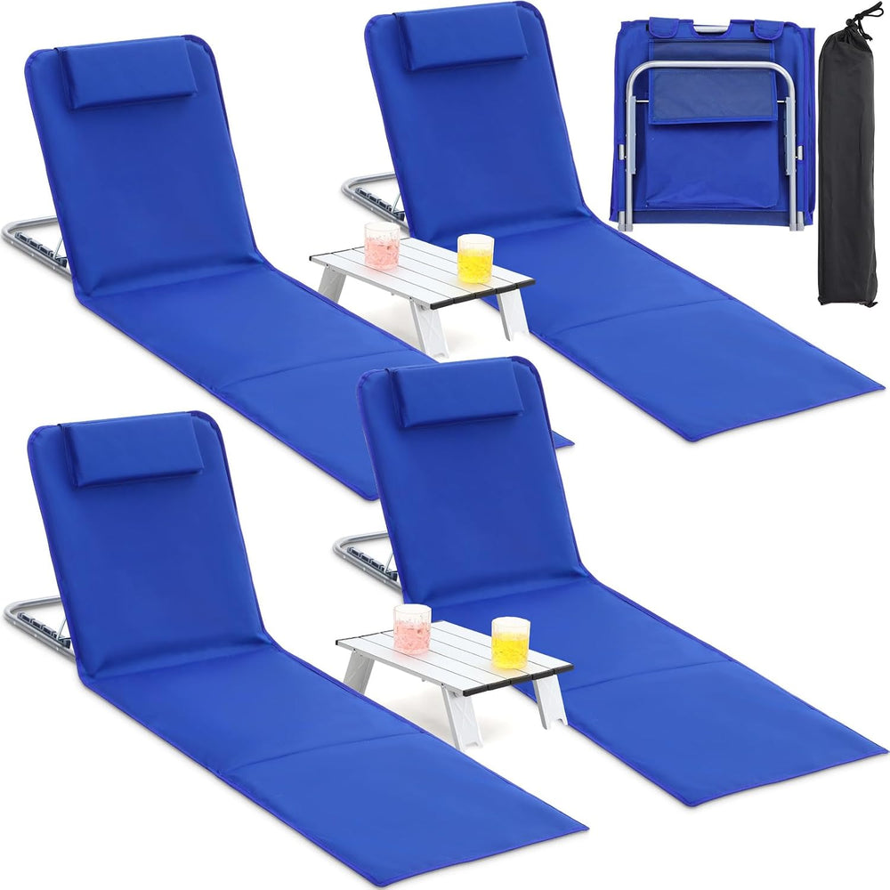 Beeveer 6 Pcs Beach Lounge Chaise Chair with Folding Side Table, Deep Blue