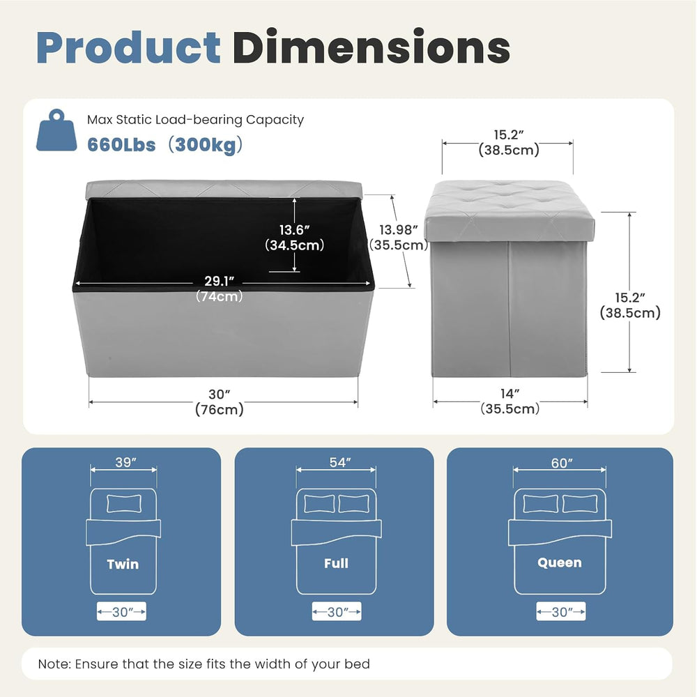 DUMOS 30 Inch Foldable Storage Ottoman Bench, Large Ottoman with Storage