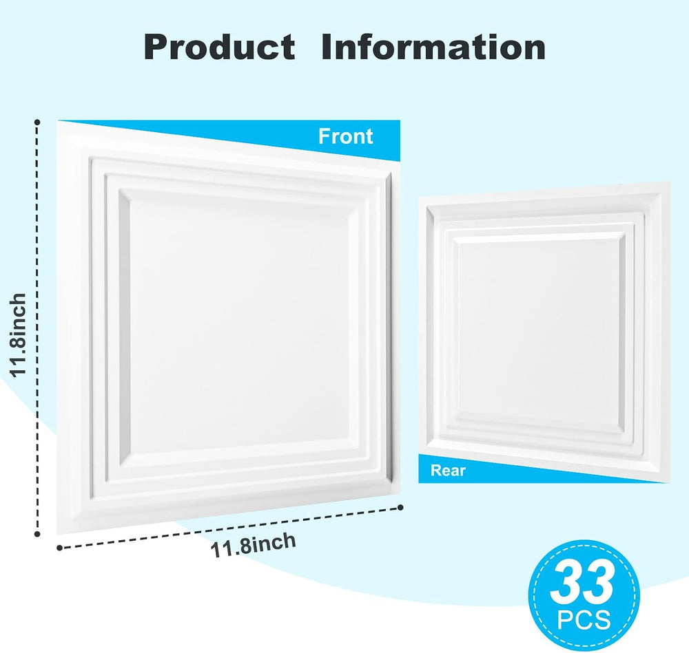 Art3d 33-Pack Accent 3D Textured Wall Panels, 11.8 x 11.8 in, White