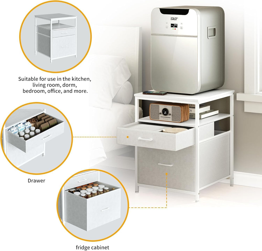 Herture Mini Fridge Stand with 3 Storage, Small Refrigerator Stand for Dorm