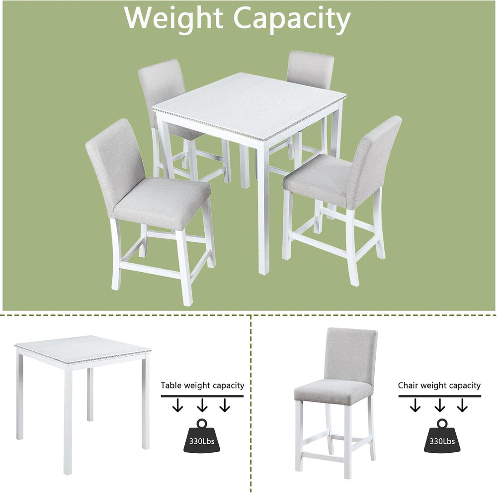 LUMISOL 5-Piece Dining Table Set for 4, Farmhouse Counter Height Kitchen Tabl...