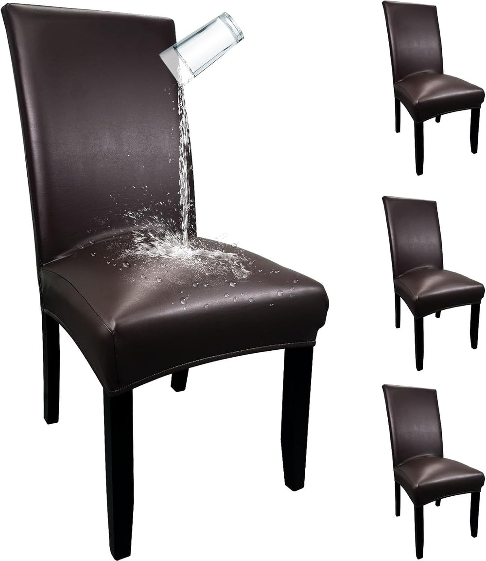 Pu Leather Dining Chair Covers set of 4, Waterproof Kitchen Chair Covers for ...