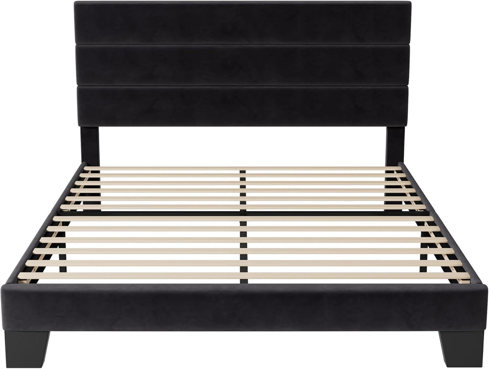 Allewie Queen Size Platform Bed Frame with Velvet Upholstered Headboard